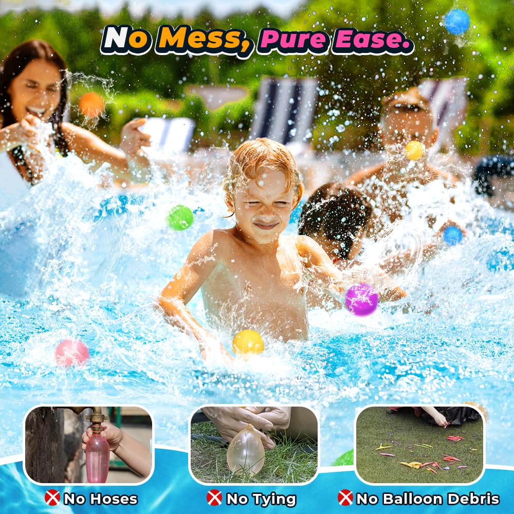 8 reusable water balloons, pool toys for boys and girls, water toys for beach and outdoor activities for kids aged 3-12, summer water toy.