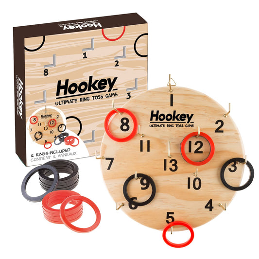 Hookey® Game - Ring Toss Game with Target - Wooden skill games for kids and adults - Toy for indoor and outdoor use to liven up birthday parties and fairs - Darts.