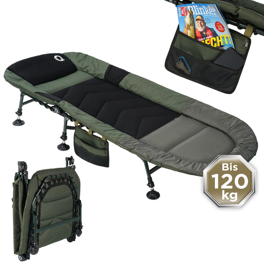 Q-Tac Carp Bed [Stable, Comfortable & Easy to Clean] - Fishing bed with extra-large mud feet, camp bed, carp fishing bed, camping bed