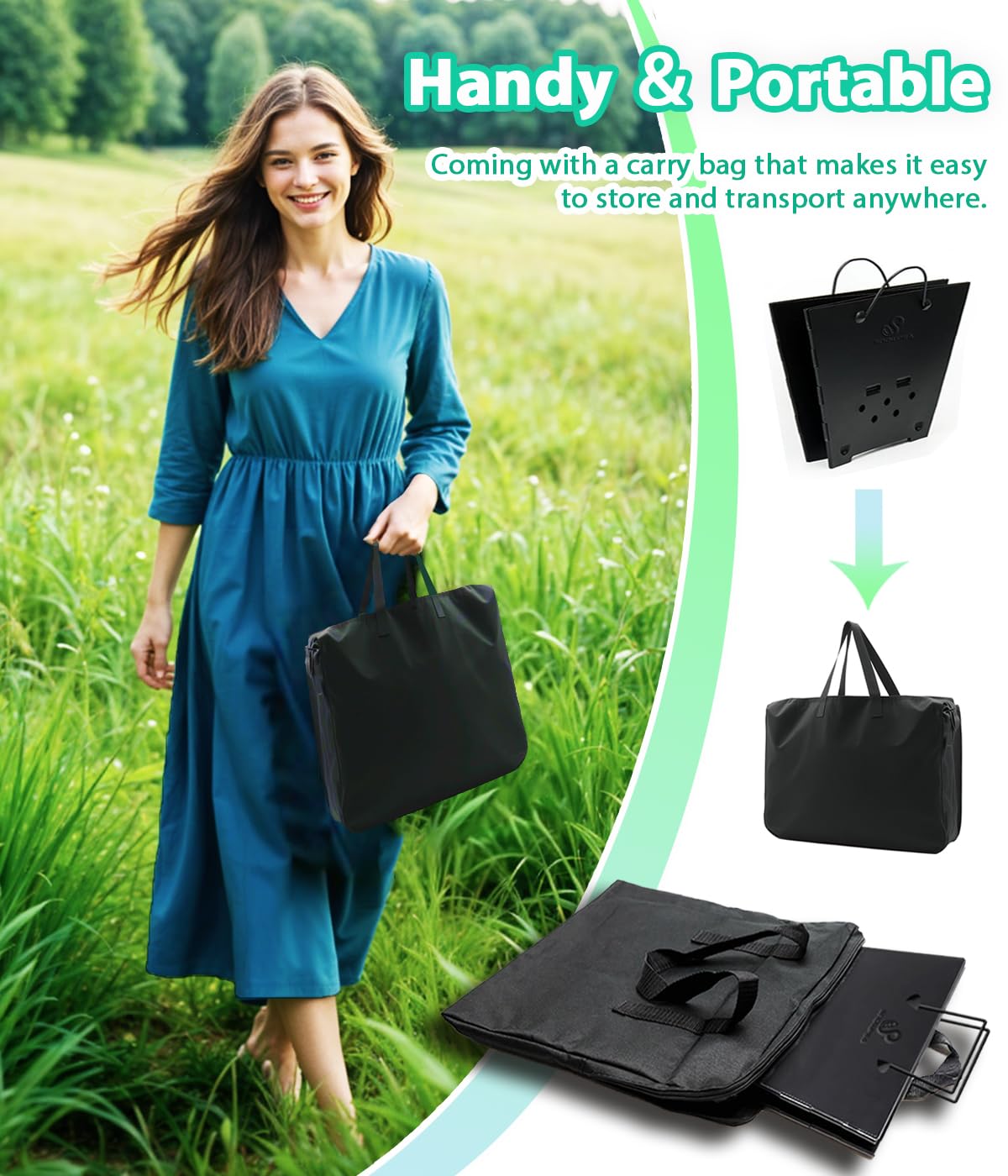 Snowpea - Portable campfire, Foldable, Outdoor fire pit with carrying bag, Iron fire bowl for picnics, campfires, patio - Includes grill grate.