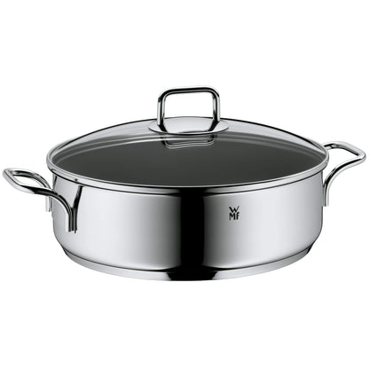 WMF 28cm high-sided frying pan, induction roaster, covered stew pot 5.0L, induction pan, Cromargan coated stainless steel, oven-safe, non-stick coated, high rim.
