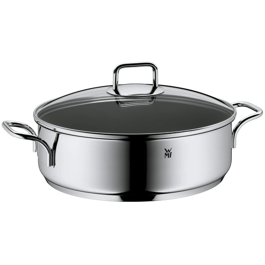 WMF 28cm high-sided frying pan, induction roaster, covered stew pot 5.0L, induction pan, Cromargan coated stainless steel, oven-safe, non-stick coated, high rim.