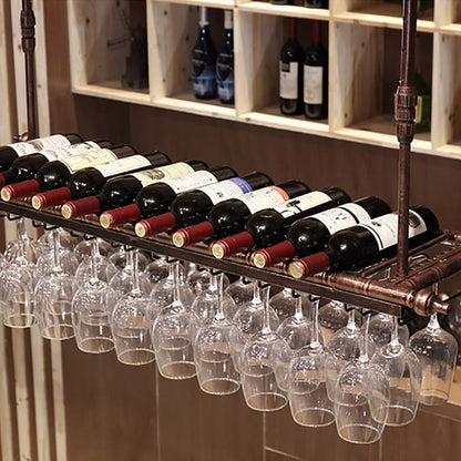 Ceiling wine rack, height and width adjustable hanging wine rack, inverted wine glass decoration shelf, free space on the desk, suitable for bar wine cellar kitchen (bronze, 120×30cm)