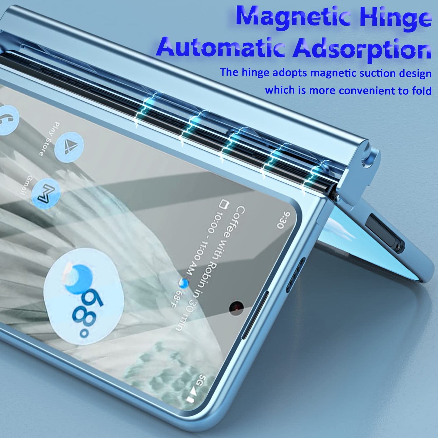 Miimall phone case Compatible with Google Pixel Fold, Tough PC Material, Protective Cover with Screen Protector, Camera protection, Hinge protection, Stand + Pen, Blue