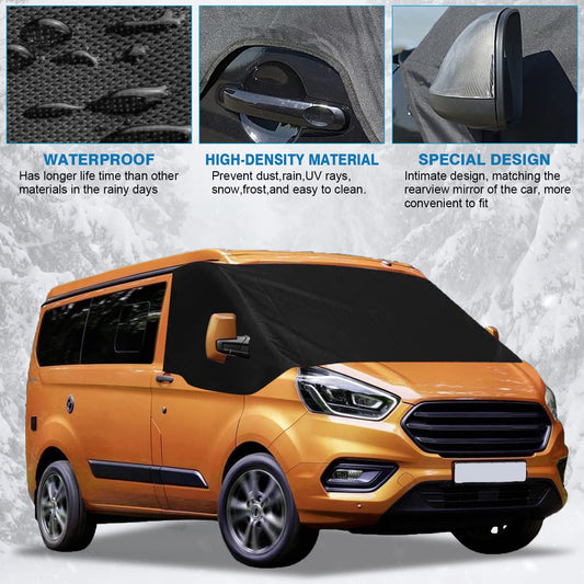 LIROPAU Front Windshield Wrap Cover Replacement Compatible with All Ford Transit Custom, Car Windshield Cover, Front Windshield Window Sunshade Auto Front Windshield Weatherproof Curtain Camping
