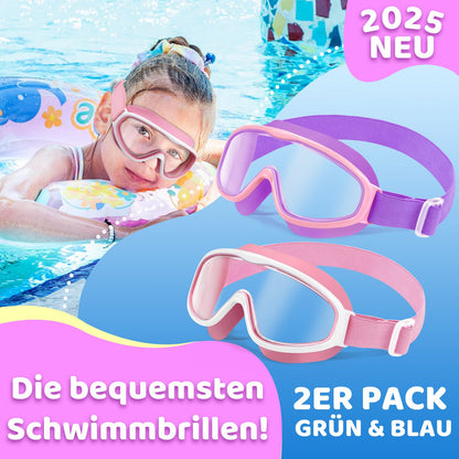 Vvinca Kids Swim Goggles with Comfort Fabric Strap Wide Angle Anti-Fog/UV Protection Waterproof Swim Goggles for 3-14 years