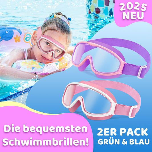 Vvinca Kids Swim Goggles with Comfort Fabric Strap Wide Angle Anti-Fog/UV Protection Waterproof Swim Goggles for 3-14 years