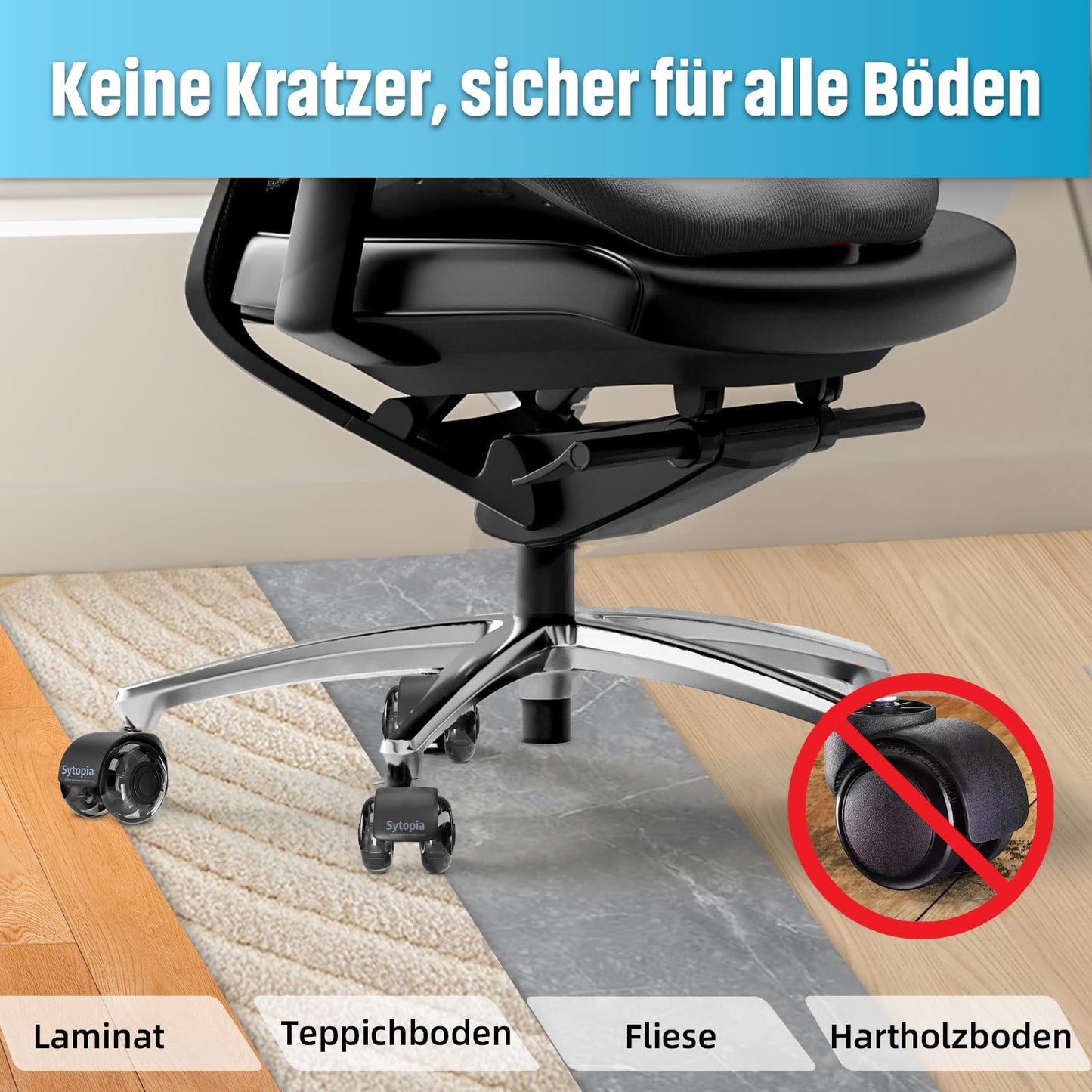 Sytopia office chair casters, 5-pack casters for office chairs, 11x22mm hard floor casters for office chair chair casters replace floor protection mat, quiet and soft rubber casters (not for 1KEA 10mm), black