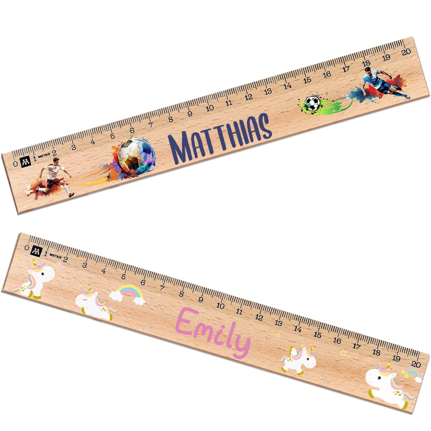 ENGRAVING LINE Personalized ruler for the first day of school in various designs with name & motif - 20 cm wooden ruler - Gift for the start of school or introduction to school - 2 piece set