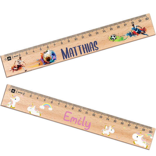 ENGRAVING LINE Personalized ruler for the first day of school in various designs with name & motif - 20 cm wooden ruler - Gift for the start of school or introduction to school - 2 piece set