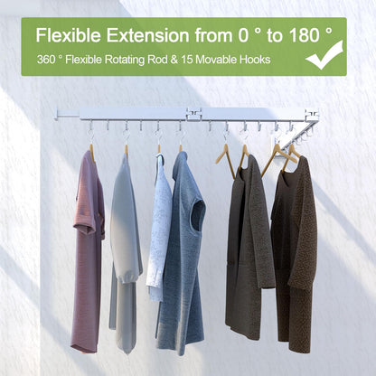 Kelisiting retractable clothes drying rack, 2-folded, white, space-saving, foldable, durable, for laundry, balcony, bathroom, patio, dorm, apartment.