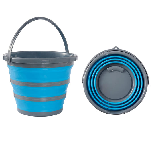 Bramble - 2 Foldable Silicone Buckets for Cleaning, Camping, Fishing, Traveling (10L) - Space-saving for Home & RV (Blue/Gray)