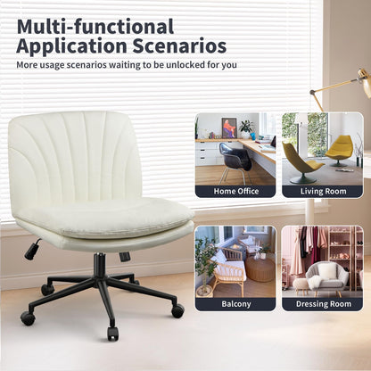 Naspaluro Office Chair Without Armrests, Desk Chair with PU Leather, Reading Chair with Wider Cushion for Cross-Legged Sitting, Rocking Function, Height Adjustable, 360° Swivel Chair for Home, Cream Color