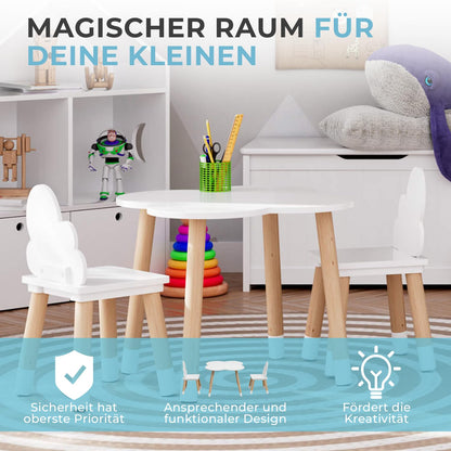 Rebecca Mobili Children's Table and Chairs Set, Chairs and Table for Kids' Room Furniture Light Brown White, MDF, Nordic Style - Size: 44 x 60 x 60 cm / 50 x 25 x 25 cm - Art. RE6733
