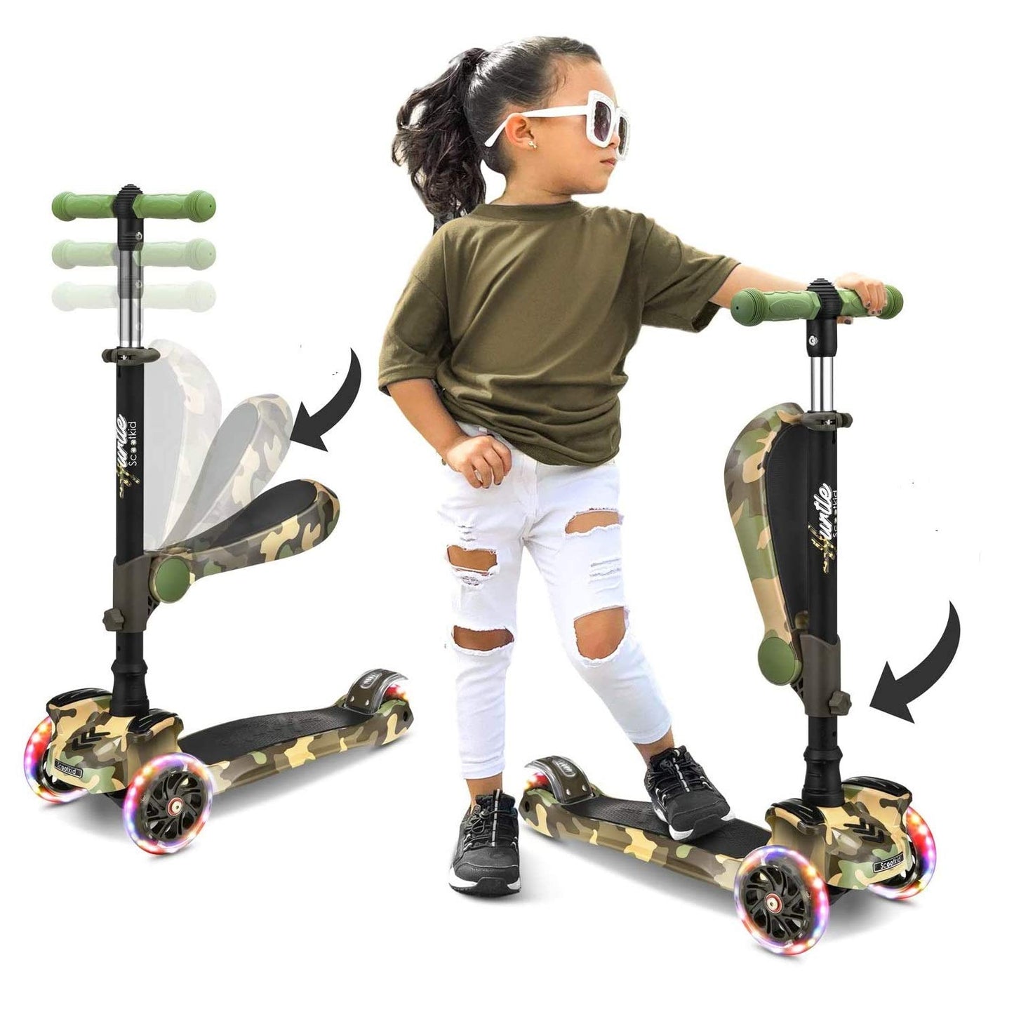 3-wheel scooter for kids - standing and cruising children's toy scooter with adjustable height, non-slip platform, flashing wheel lights, for boys/girls aged 2-12 years - Hurtle
