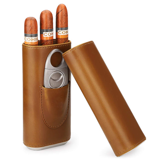 TOCIR 3-finger portable travel leather cigar case, cigar cutter, cigar humidor groomsmen gift, birthday gift