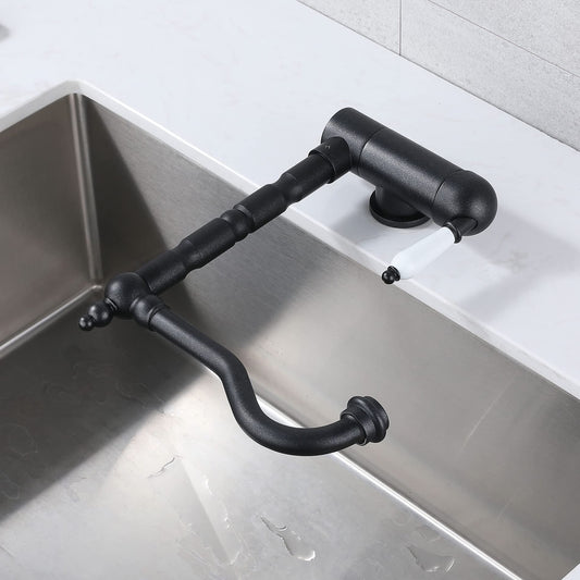 SJQKA Black Kitchen Faucet, Pre-Window Kitchen Tap Foldable 180°, Brass Single Lever Kitchen Mixer Tap 360° Rotatable (frosted/black)
