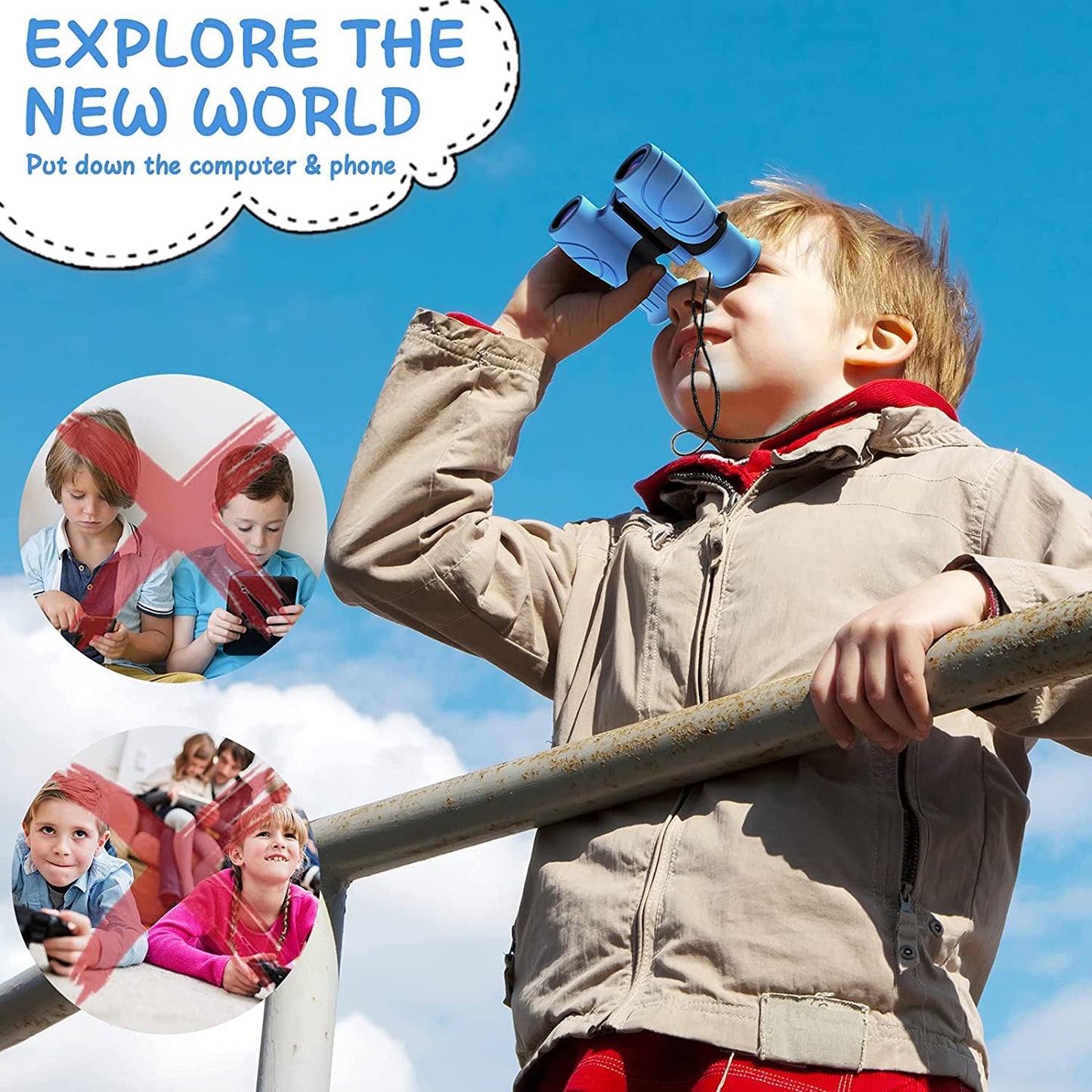 Kizplays® Kids Binoculars, 8x21 High Power Magnification, HD Binoculars Case, Bird Watching, Hiking, Sightseeing, Wildlife Toy for Little Boys Girls 4 5 6 7 8 Years Birthday Gift