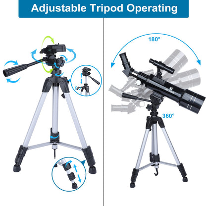 BNISE Telescope Astronomy Professional, 70/400MM Telescope for Kids Beginners with Adjustable Tripod Smartphone Adapter and Moon Filter