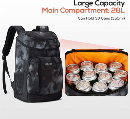 TOURIT Cooler Backpack Lightweight Backpack 28L with Bottle Opener Holds 30 Cans Tie Dye Black
