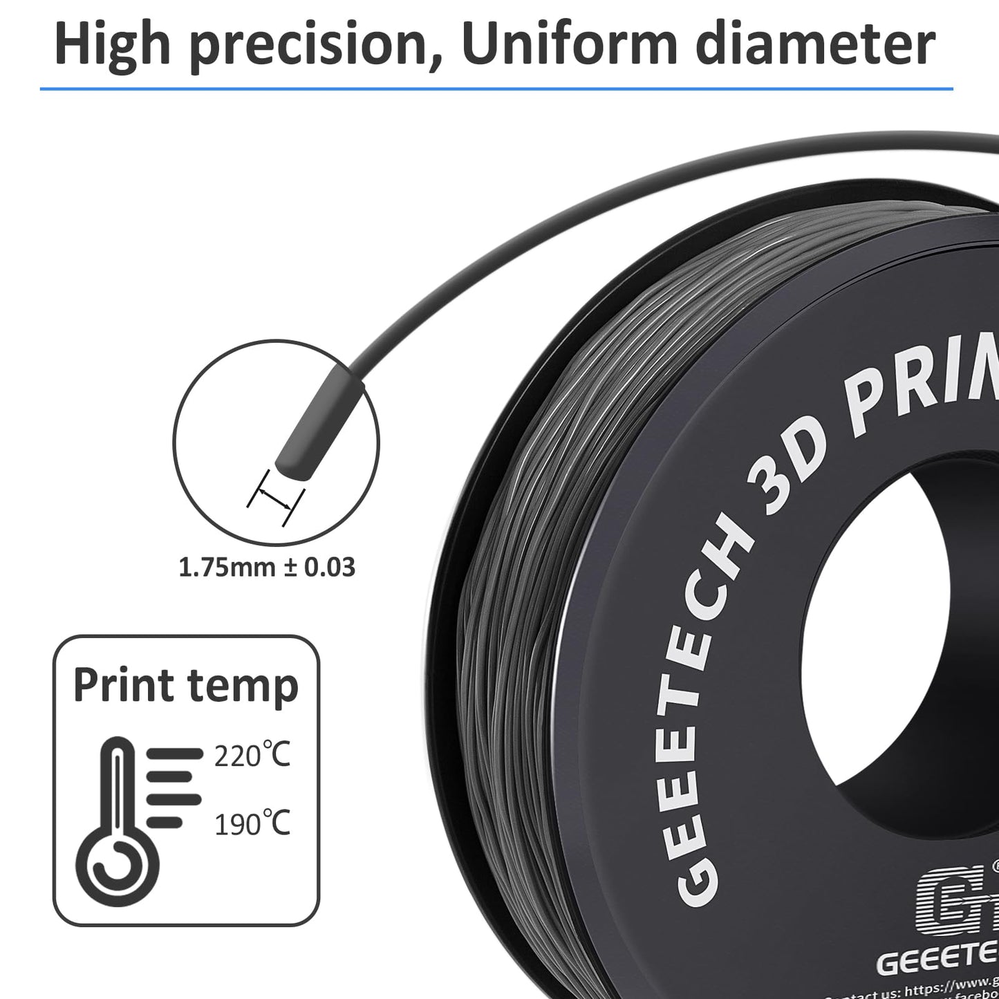 GEEETECH TPU Filament 1.75mm +/- 0.02mm for 3D printers, 1KG 1 Spool Grey