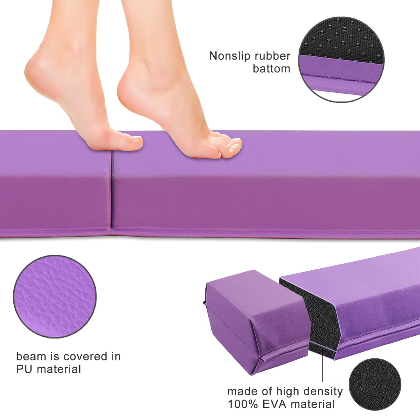 SportBob balance beam children's foldable balance beam 240cm PU leather balance beam for home practice balance beam training beam for children, fitness/training/gymnastics
