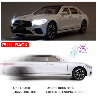 TGRCM-CZ 1/24 Benz E300 model car, made of zinc alloy, pull back toy, die-cast toy cars with sound and light, for kids, boys, girls, gift (white)