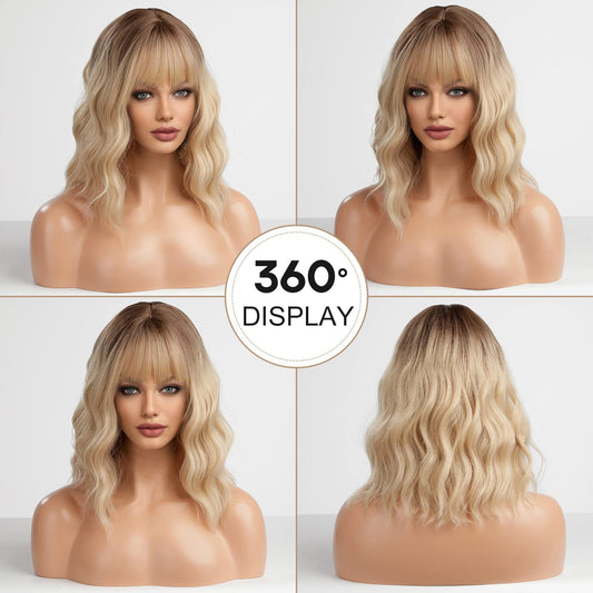 HAIRCUBE Short Charming Bob with Bangs Wigs for Women Natural Heat Resistant Synthetic Fiber Party/Cosplay/Costume/Daily Wig (dark green)