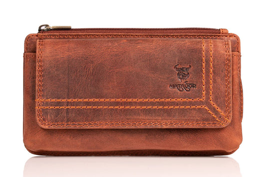 MATADOR 2in1 genuine leather phone case belt with zippered pocket #Brisbane, with elegant gift box and RFID protection, Elegant leather phone belt for smartphones up to 6.9 inches in Brown Vintage.