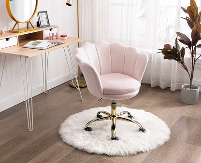 Wahson velvet swivel chair, height-adjustable, armless, with gold base, desk chair for bedroom/vanity, light pink, velvet.