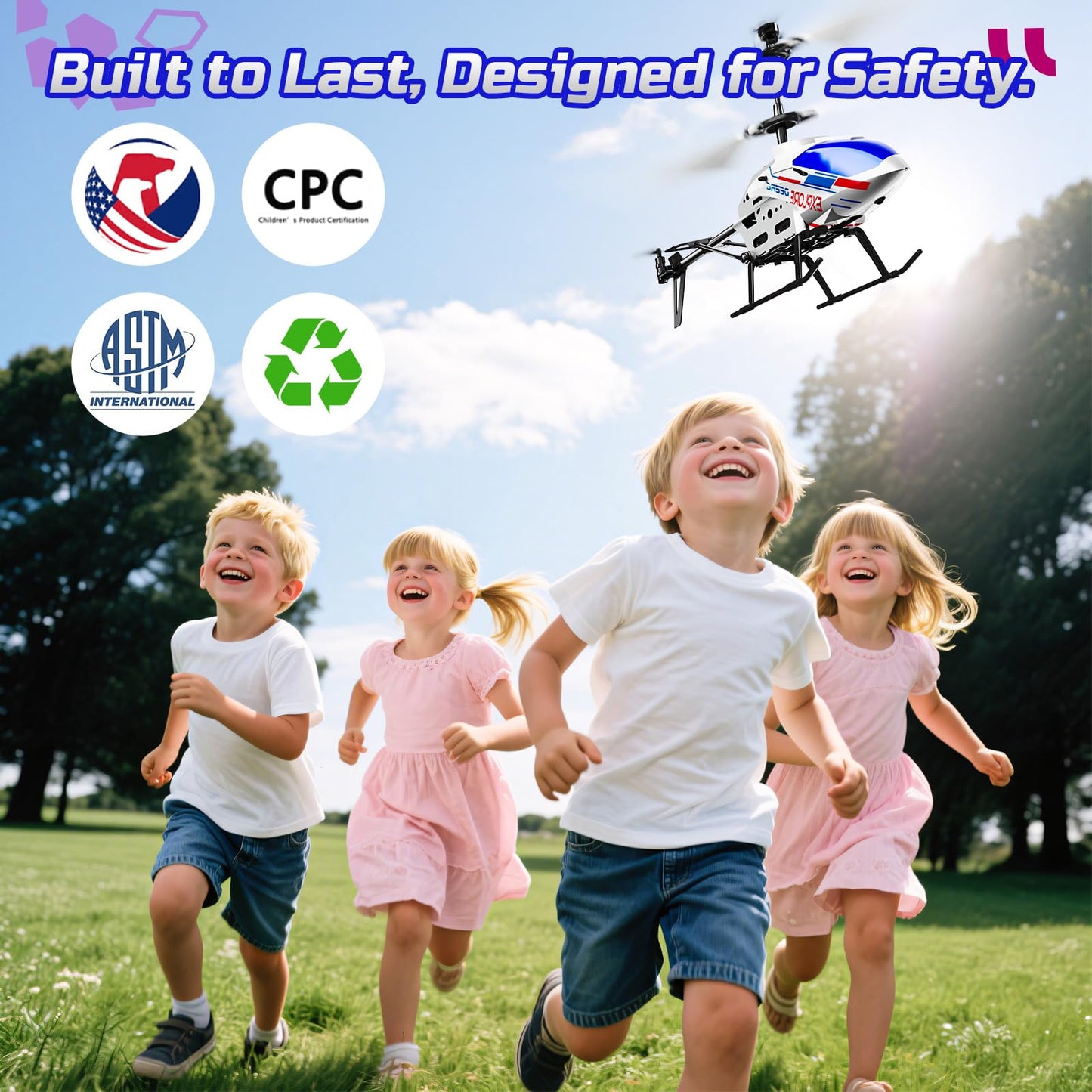 DEERC DE28 Helicopter Remote Control, for beginners, Indoor RC Helicopter Toy with LED lighting, 2.4GH 3.5Ch RC Heli with gyro stabilization, Gift for children aged 12 and above.