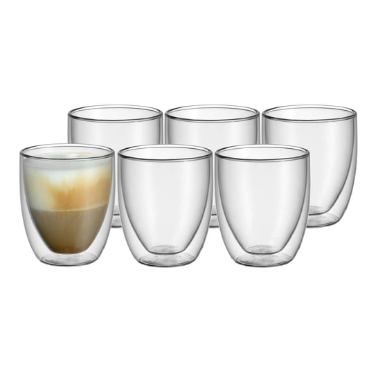 WMF Cult double-walled Cappuccino glasses set of 6, 250ml, floating effect, thermoglasses, heat-resistant for tea and coffee.