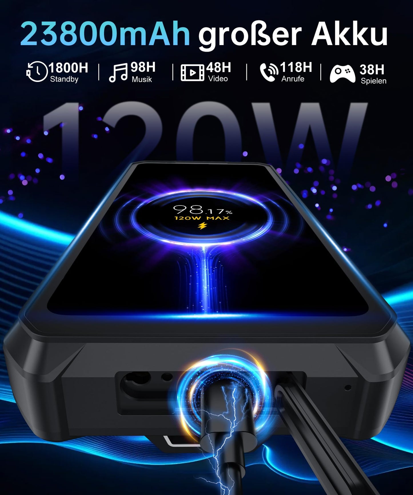 8849 Tank 3 Pro Outdoor Mobile Phone Without Contract, 23800mAh 5G Outdoor Smartphone with Projector, 32GB RAM+512GB ROM, 6.79" Waterproof Android 14 Dual SIM Rugged Smartphone, 2TB Expandable/OTG/GPS