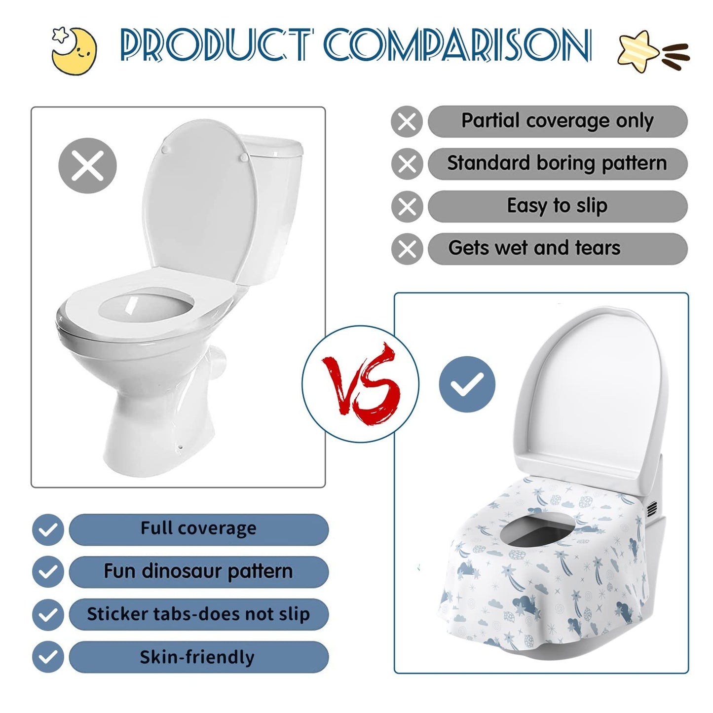 YIHATA 20 Pack Disposable Toilet Seat Covers for Kids and Adults. Universal Potty Training Liners for Toilet Seats. Individually wrapped for travel convenience.