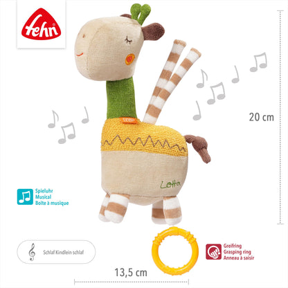 Fehn 059083 Mini Music Box Giraffe Lotta - Cuddly music box with removable music box - Melody "Sleep baby sleep" - With attachment - For babies from 0 months - Size: 20 cm