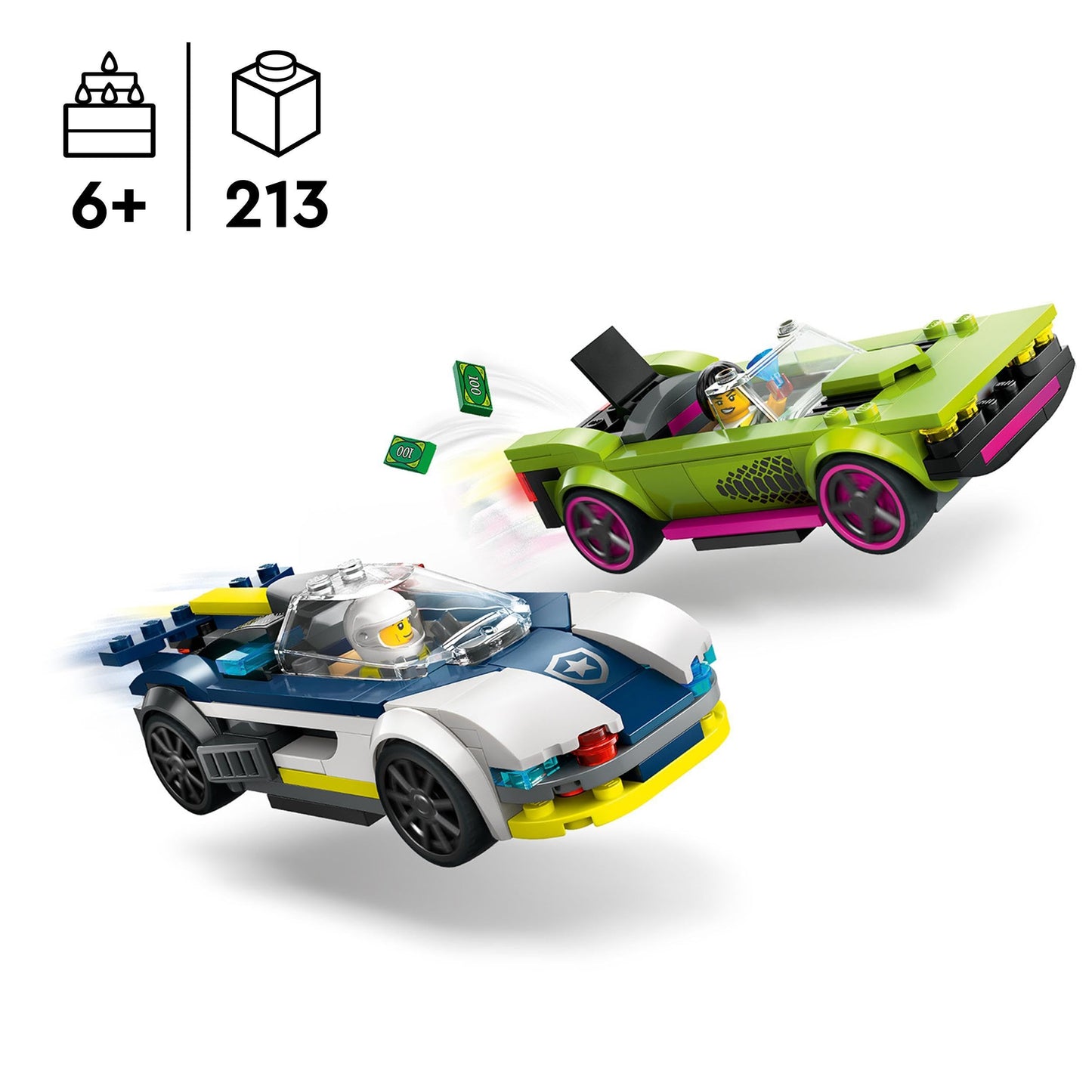 LEGO City Police Car and Muscle Car Chase & City Electric Sports Car Set, Racing car with minifigure, toy car for boys and girls aged 5 and up, birthday gift 60383.