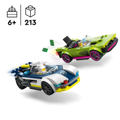 LEGO City Police Car and Muscle Car Chase & City Electric Sports Car Set, Racing car with minifigure, toy car for boys and girls aged 5 and up, birthday gift 60383.