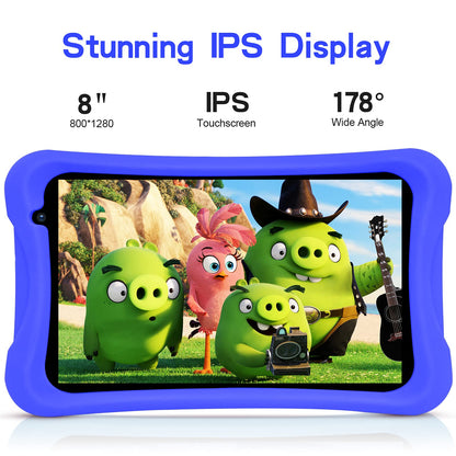 PRITOM Android 10, 8-inch kids tablet, parental control, kids apps, quad-core processor, 2GB RAM, 32GB ROM, HD IPS screen, dual rear camera, with kids tablet case (blue)