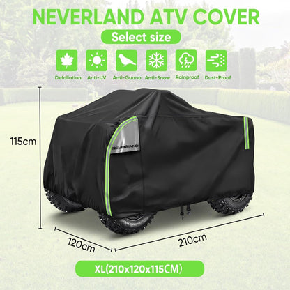 NEVERLAND XXXL Quad ATV Cover - Quad Vehicle Protection Cover 256*110*120cm Phosphorescent Dirt Repellent Winterproof Dustproof Rain UV Protection Black & Silver