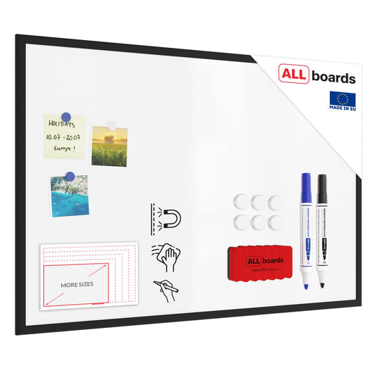 ALLboards Whiteboard with black frame 90x60cm Magnetic Whiteboard, Dry Erasable