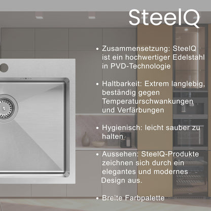 QUADRON sink single Stainless steel sink | Size 78 x 48 x 20 cm Color: Pvd-Golden | RUSSEL 111 Drop-in sink with faucet hole | Single-bowl kitchen sink with steel basin Stainless steel sink