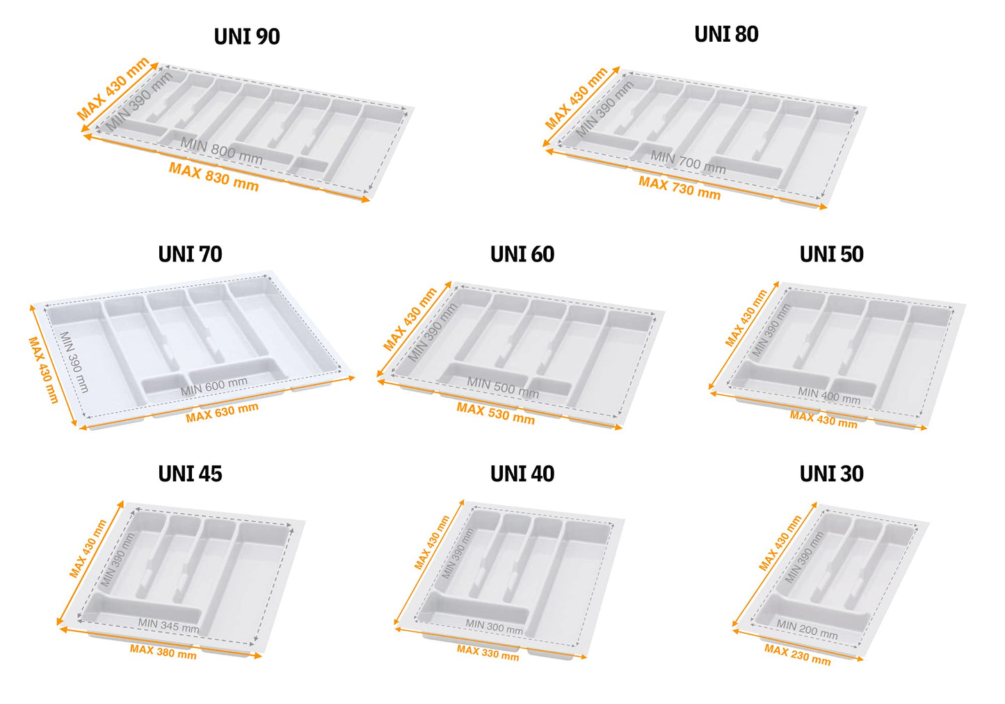 Alusfera cutlery tray for drawers 60 cm - Drawer organizer with compartmentalization - High-quality kitchen drawer organizer for more order - Customizable and easy to clean - 630x430mm Silver