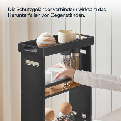 HOOBRO 4-tier Slim Serving Cart, Kitchen Cart made of bamboo, Kitchen Shelf with 360° Rotatable Wheels and Rails, for Small Spaces in Bathrooms, Bedrooms, Laundry Rooms, Black EBB40TC01N1