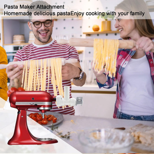 Pasta attachment for KitchenAid stand mixer, pasta roller attachment with 6 different noodle shapes, spaghetti and fettuccine for KitchenAid mixer accessory.