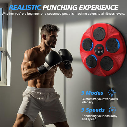 INMORVEN Music Box Machine, Punching Bag Kids Wall Mount for Boxing Equipment 15.7 Inches, Smart Electronic for Home, Focus Agility Training for Kids and Adults (Red)