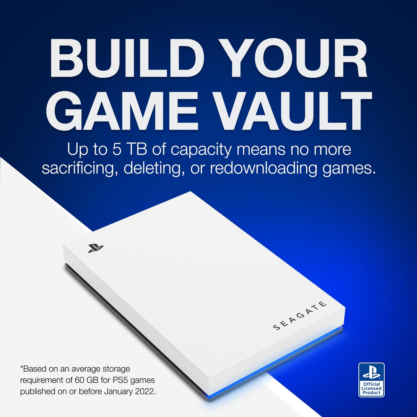 Seagate Game Drive PS4/PS5 2TB, portable external hard drive, 2.5 inch, USB 3.0, white, blue LED, includes 2 weeks of Playstation+ (STLV2000202)