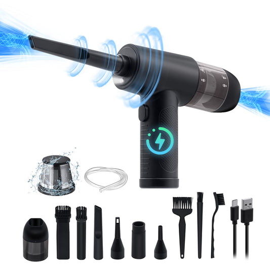 McBazel 2 in 1 Electric Air Duster Keyboard Cleaner, Rechargeable Handheld Vacuum with Power Indicator 43000/47000/51000rpm Speed/8 Nozzles & Brush for Office/Car/Sofa