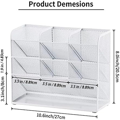Marbrasse Mesh Desk Organizer, Multifunctional Pen Holder, Desk Organizer, Storage Shelf for School and Home Office Supplies (White)