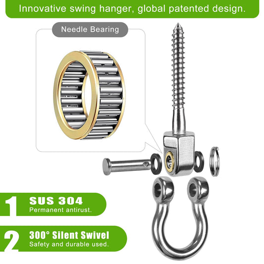 SELEWARE Heavy Duty Swing Hangers with Ball Bearings, Stainless Steel Swing Hardware for Patio and Playground, Quiet Rotating Hooks - Sturdy Swing Hardware, 1500 lbs Capacity, 2 Pieces