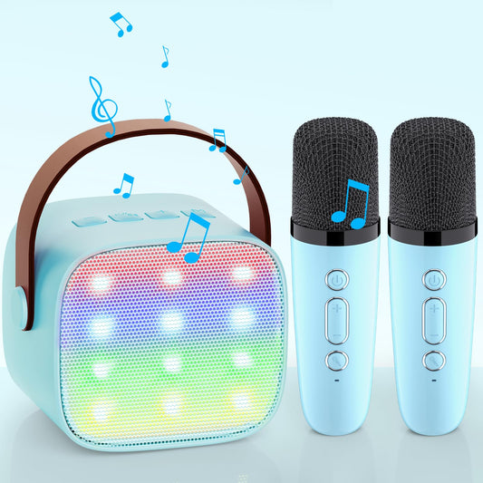 Karaoke machine with 2 microphones, [Premium Version] Wowstar Portable Bluetooth Karaoke Machine for Kids Adults with Voice Changing Effects & LED Lights Boys Girls Gifts (Blue)